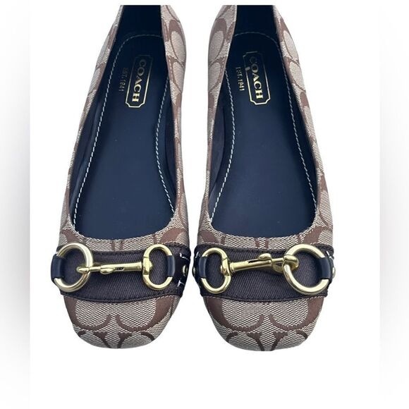 Brown Coach Logo Round Toe Ballet Flat w/Gold Fittings Like New Size 6B - Picture 4 of 12